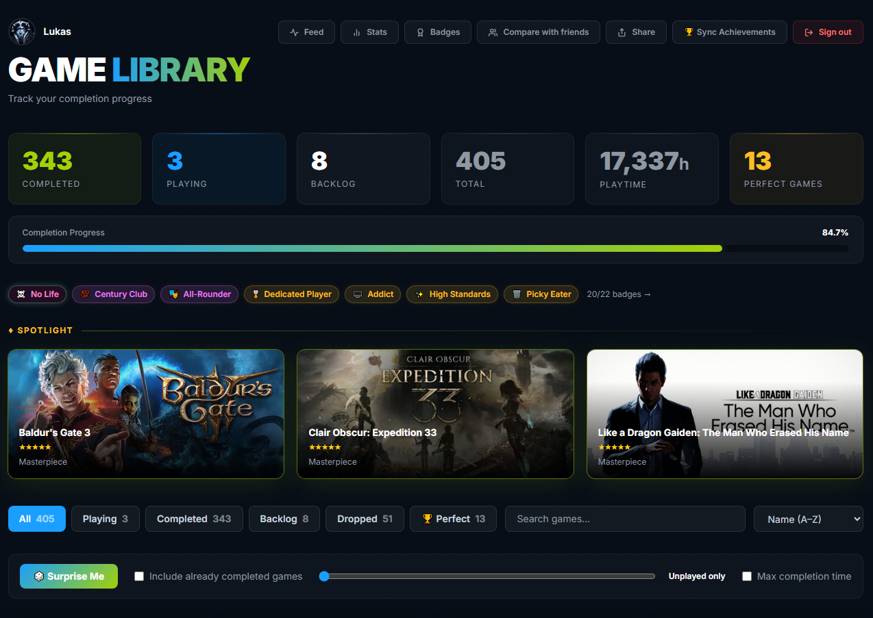 Steam Game Tracker library